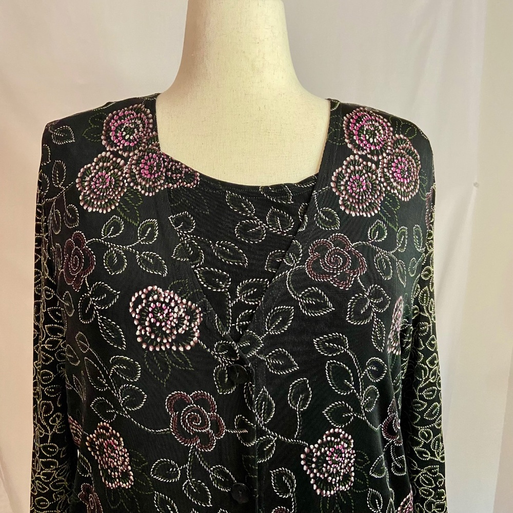 Vikki Vi Black & Flowered Print 2 Piece Tank and Jacket Twin Set Plus Size 1X - Picture 11 of 15